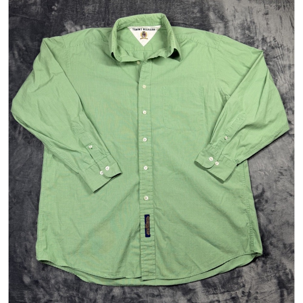 Vintage 1997 Tommy Hilfiger Men XL Green Micro Check Button Down Shirt 90s